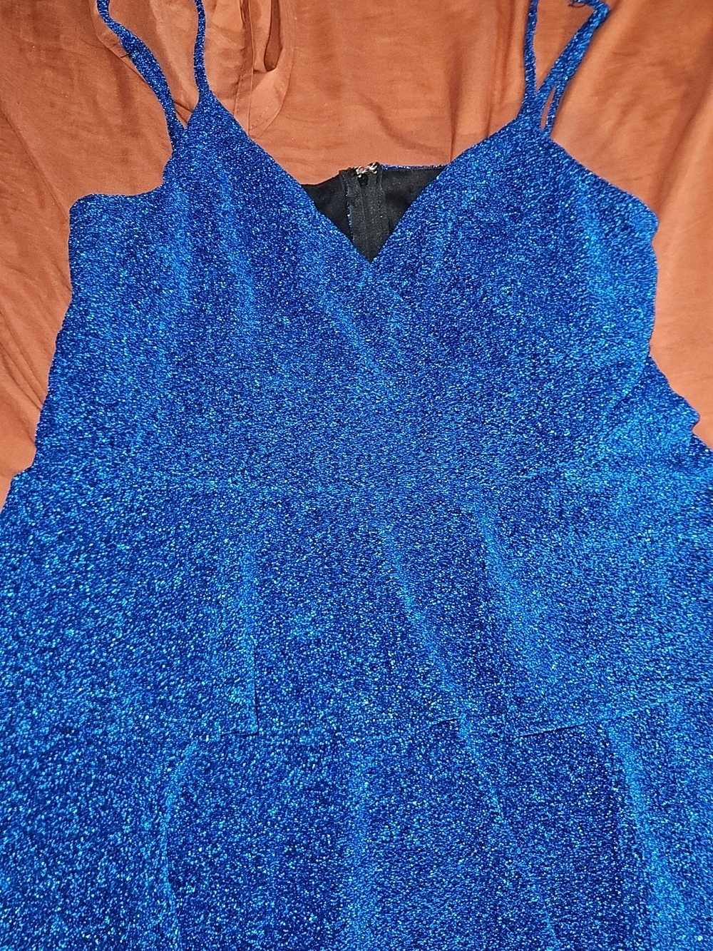 Trixxi Shimmering Royal Blue V-Neck Spaghetti Strap Homecoming Dress